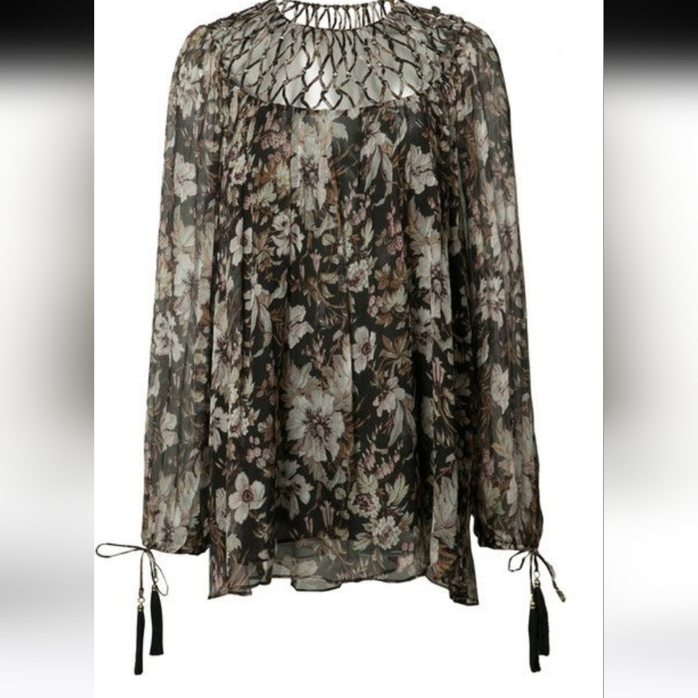 Zimmerman Gossamer Lattice Floral Sheer Silk Top Size 1 NWOT